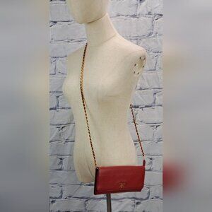 Prada Saffiano Leather Red Gold Detachable Crossbody Strap Wallet on Long Chain